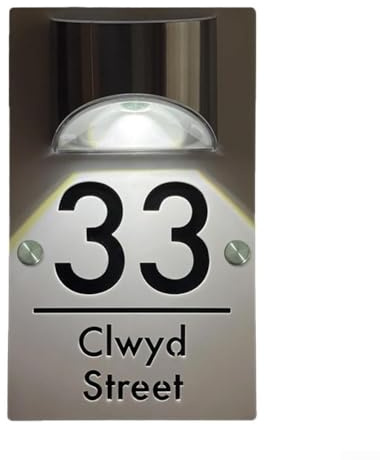 Honseadek Placca decorativa per porta con luce solare, in acrilico intagliato, in metallo, con incisione, per esterni, giardino, vialetto, numero civico (3)