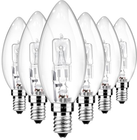 Liuyife 6 Pack E14 C35 Candle Light Bulb 28W Dimmable, Warm White 2700K 350LM, E14 SES Small Edison Screw Bulb AC 220-240V, Clear Glass, C35 Light Bulb for Chandelier, Table Lamp