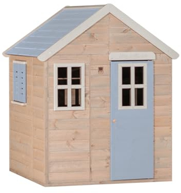 Wendi Toys M18 Kinderspielhaus Holz Outdoor, Garten Spielhaus für Kinder, FSC, 120×120×155 cm, mit Tür, Fenstern, Boden, Fensterläden, wetterfest