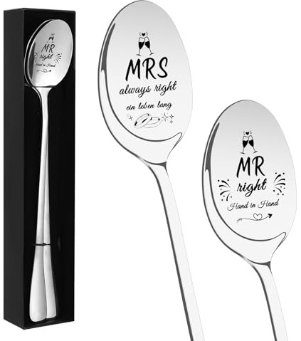 2 Stück Hochzeitssuppe Löffel, Hochzeits Löffel 2 Stück Geschenk Set Für Braut Und Bräutigam Mit Gravur, Silber Hochzeit Erinnerung, VerlobungLöffel, Jubiläum Geschenk, Valentinstag Idee