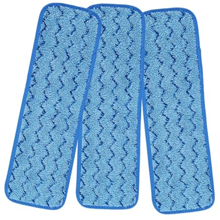 TOGEVAL Lot de 3 Têtes de Balai de Rechange en Microfibre Bleue, Lavables et Réutilisables Système Auto-adhésif Sécurisé pour Nettoyage du Sol