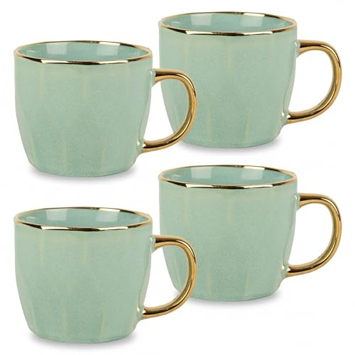 Festa Italia Kaffeetassen Set 4er - 400 ml - Mintgrün Tassen aus Hochwertigem Porzellan - Moderne Tasse für Kaffee, Tee & Mehr - Komfortabler Griff - Kaffeetasse - Kaffeebecher - Tassenset
