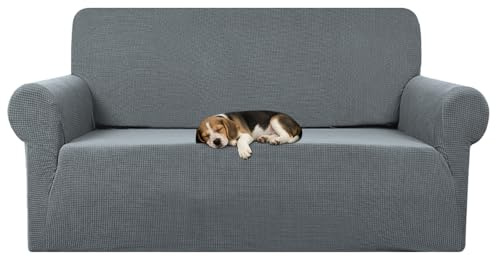 NAKIHOUSE Sofabezug 2 Sitzer, Elastische Couchbezug mit 1 Kissenbezug | Stretch Spandex Jacquard Rutschfester Sofa Überzug für Wohnzimmer, Haustierschutz gegen Kratzer, Hellgrau