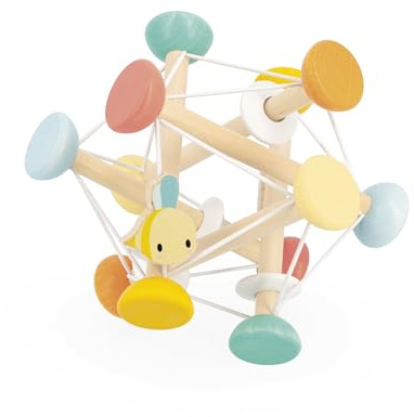 Janod - Pelota sensorial de Madera para el Desarrollo - Pelota sonajero Flexible fácil de manipular - Juguete de Actividad para bebés - A Partir de 12 Meses