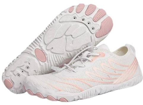 Shephorion Barefoot Water Shoes for Women Men, Quick Dry Aqua Beach Shoes with Wide Toe Box, Non-Slip for Swim Surf Diving Hiking Gym,White/Orange, 6.5 UK