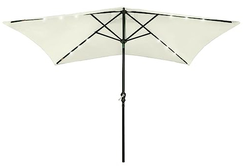 Nqyjm Parasol avec LED et mât en acier blanc sable 2x3 m pour balcon, jardin, terrasse