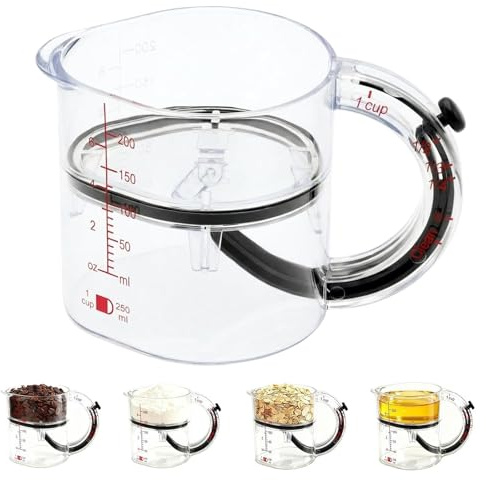 OuryTech Messbecher Klein, Messbecher Klein Für Küche Und Backen, Verstellbarer Measuring Cups Mit Abstreifer Für Präzises Dosieren