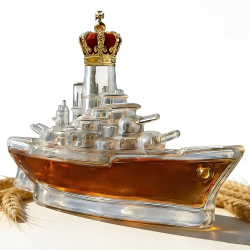 Whisky Decanter Ship Shaped Glass, 300ml Hand Blown Boat Decanter for Spirits, Unique Barware Home Bar & Gift Decoration 02