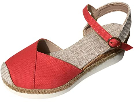Sandali con zeppa espadrillas da donna, comodi sandali in lino con punta chiusa, cinghie regolabili, fibbia con supporto per arco plantare, sandali con zeppa e plateau, antiscivolo e traspiranti