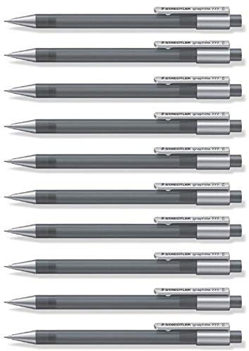 STAEDTLER STAEDTLER 777 05-8 Druckbleistift graphite gefüllt mit B-Minen, Minendurchmesser 0,5 mm, Schaftfarbe: grau, 10 Stück im Kartonetui