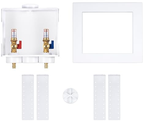 Oatey 38543 Quadtro Washing Machine Outlet Box F1960 Tail Piece, 1/4 Turn with Water Hammer, 2 Hub, brass