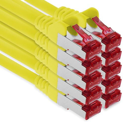 1aTTack.de - 10x 1m CAT6 patch cable S/FTP PIMF shielding CAT.6 RJ45 network cable Ethernet cable DSL LAN router switch modem patch panel - yellow - 10 pieces