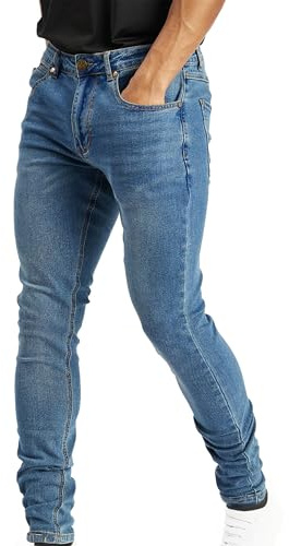 Island Trading Men's Skinny Jeans - Stretchable Denim - Comfortable Fit, 5 Pockets, Mid Rise, Blue Stonewash, Size 34W / 30L