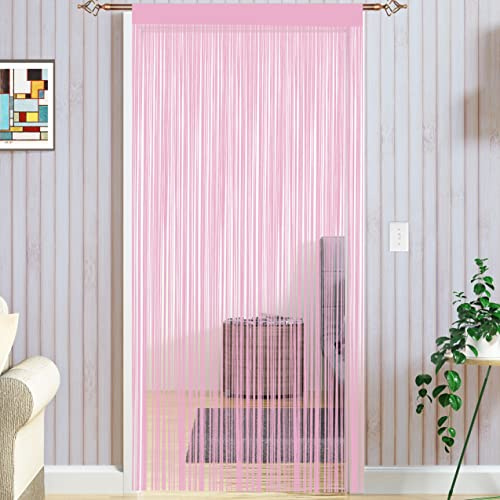 Taiyuhomes String Door Curtains Fly Screen Curtain For Window Decorations Living Room Doorways Crystal Plain Tassel (Pink, 90x200cm)