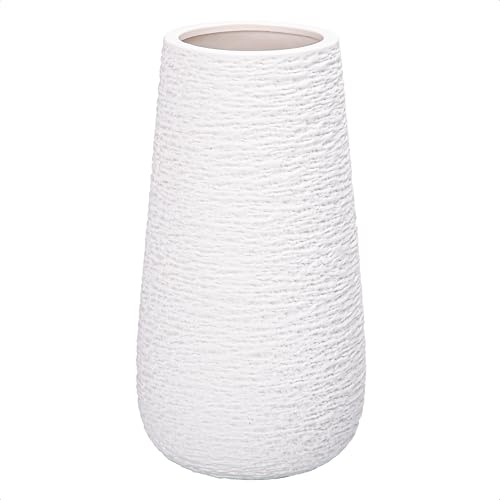 D'vine Dev 25,4 cm strukturierte weiße elegante ovale Keramikvase für Blumen, Heimdekoration Vase mit Design-Box, VS-LD-B-1