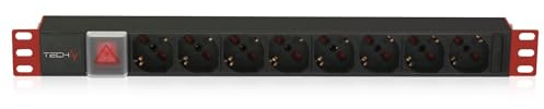 Techly Professional 102635 Multipresa 8 Posti da Rack 19 con Interruttore Spina C20 1U Nero/Rosso