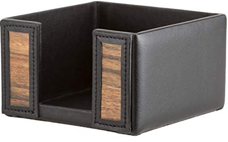 Sebastian Sturm Notizzettel-Box TYLER | Echtes Holz und Leder in Schwarz | Halter Spender Schreibtisch