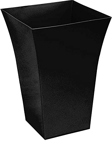 Milano - Vaso per fiori quadrato in plastica, grande, svasato, colore nero, finitura lucida, per interni e esterni (confezione da 6)