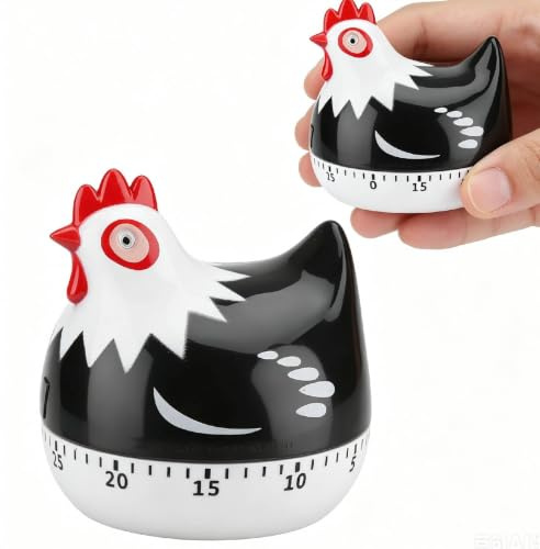60 Minute Mechanical Kitchen Timer Chicken Shaped Timer Cute Cartoon Chicken Kitchen Countdowntimer with Loud Alarm Wind Up Cookingtimer 2.55×2.55inch Mechanical Rotating Reminder Baking Cooking