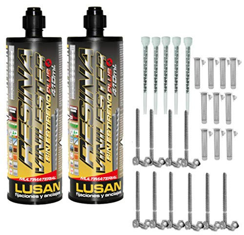 Kit cheville chimique 410 ml. Ancrage résine vinylester Plus hautes performances. 2 chevilles chimiques vinylester 410 ml. + 5 buses + 10 tamis + 10 goujons