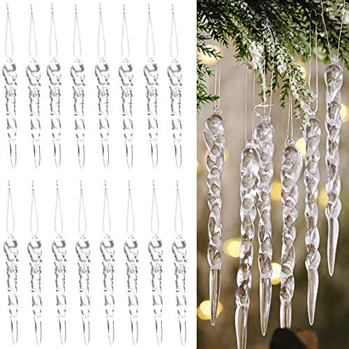 N/A 36 Pieces Clear Plastic Icicle Christmas Ornaments Acrylic Ornaments for Xmas Tree Decorations Wedding Party Winter Decor