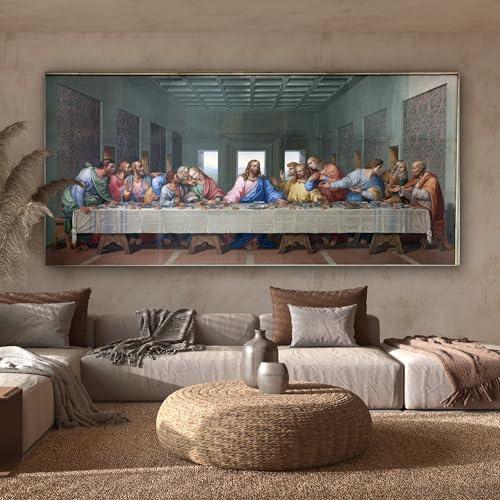 MuchoWow© Leinwand Bilder, Einzigartige Wanddeko mit Rahmen, Das letzte | 160x80 cm - Abendmahl - Leonardo da Vinci, Wandbilder Wohnzimmer, Deko Schlafzimmer