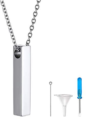 FindChic Personalisierter Memorial Urnen Anhänger Halskette Edelstahl Lebensbaum/Quader/Herz/Sanduhr/Katze Anhänger mit Trichter für Asche/Haare/Öl Charms Anhänger Gedenken für damen Herren