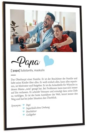 GRAVURZEILE Definition Poster & Kunstdrucke mit eigenem Foto - Geschenke für Papa & Väter - Personalisierte Wandbilder - Wanddeko Deko für Wohnzimmer Schlafzimmer Flur & Diele - Farbe Papa Geschenk
