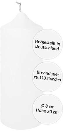 FINK Adventskerzen weiß - Deko Sylvester 2024 Neujahr 2025 Geburtstag Hochzeit - festliche Tischdekoration - Höhe 20 D 8 cm - lange Brenndauer ca 110 Stunden