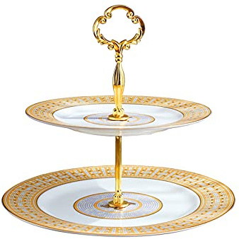 alzata per dolci Stand torta in ceramica con manici in metallo Light Light Lo strato Doppio strato Tavolo da dessert Pomeriggio Tea Cupcake Display Baser Plate porta torte