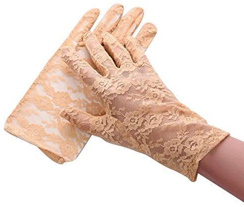 Asudaro Damen Spitzenhandschuhe, Frauen Spitze Fingerlose Handschuhe Half Finger Braut Handschuhe Kurz Spitzenhandschuhe Brauthandschuhe Elegante kurze Handschuhe für Hochzeit Dinner Parties,Beige