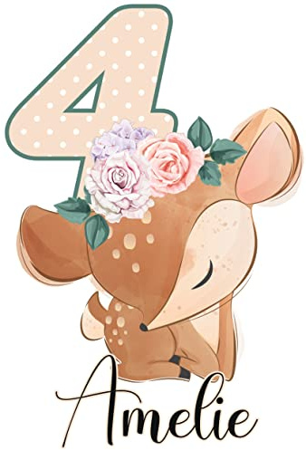 MissRompy Geburtstag DTF Bügelbild Reh (672) für dunkle und helle Stoffe mit/ohne Zahl groß Aufbügler Jahreszahl Bügelbilder Applikation Aufbügelbild