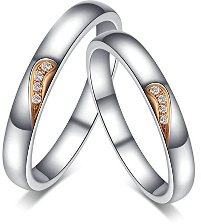 KnSam Echter Goldschmuck, Herren Solitärring Gold 750, Puzzle Herz Ring Gold Herren 0.016ct Labor Erstellt Diamant, Gold, Gr.61 (19.4)