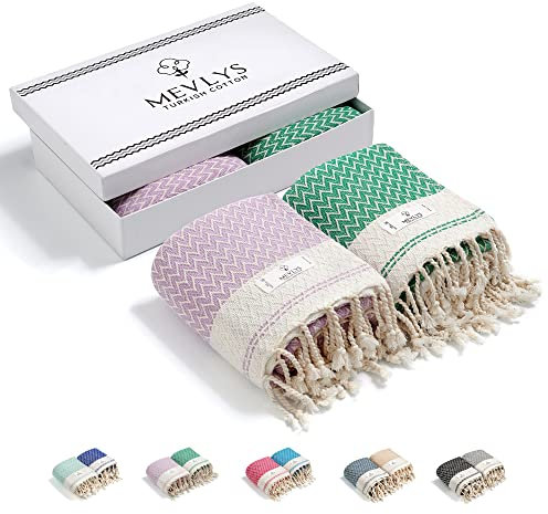 Telo mare XXL, confezione da 2 pezzi, 100x180 cm, 100% cotone, asciugamano per hammam, asciugamano da sauna, telo da doccia, extra leggero, per uomo e donna (viola chiaro/verde pastello)