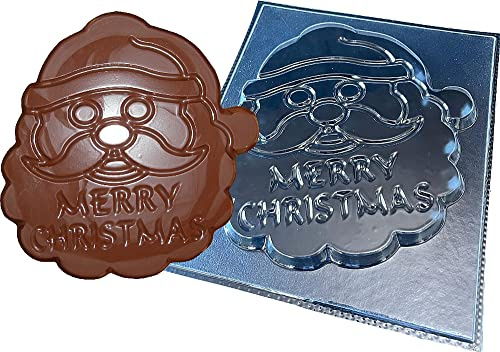dennycraftmoulds Father Christmas Face Chocolate Mould with Merry Christmas On Top, Transparent, (4403)