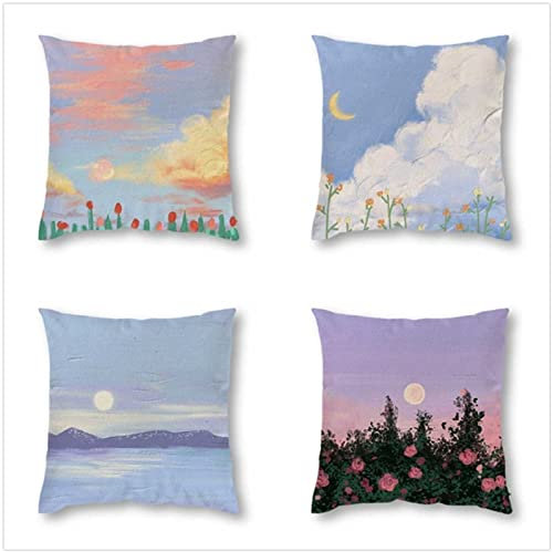 Tinnoon Kissenbezug 75x75cm 4er SetBoho Wohnzimmer Outdoor Deko, Schlafzimmer Zimmer Dekor Kissenhülle Kissenbezüge mit Verstecktem Reißverschluss, Couchkissen, Sofakissen Weinachten Anime-Himmel