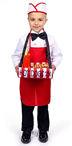 Dress Up America Disfraz de vendedor de perritos calientes - Conjunto de disfraz de camarero para niños - Disfraces de Halloween para niños