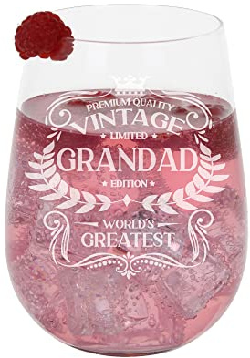Birthday Gift for Grandad Vintage World's Greatest Grandad Engraved Large Gin Glass Present for Grandfathers Etched 590ml Stemless Gin Glass