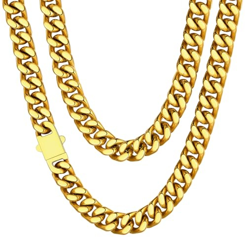 ChainsHouse Kette Herren Damen Panzerkette 5/7/9/12mm breit Miami Halskette Edelstahl Männer Gliederkette in Silber/Gold/Schwarz Kubanische Kette ohne Anhänger Schmuck Kettenlänge 46-76cm