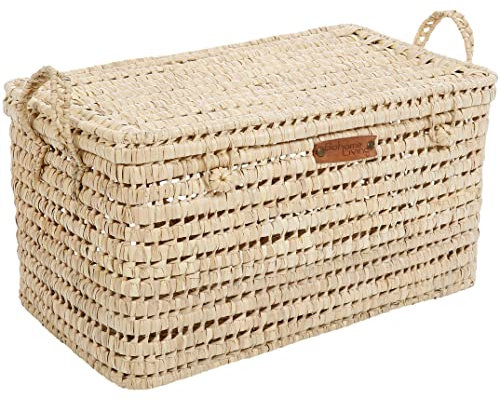 Bohome Living - Coffre de Rangement en Osier Tressé, Malle de Rangement, Panier à Linge, Déco Bohème Chic (60cm)