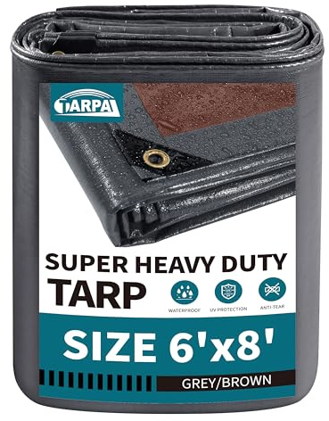 TARPAL tarp 6x8 Feet Super Heavy Duty Tarps Cover 20mil Waterproof UV Protection Rip and Tear Proof Tarpaulin with Grommets(Grey/Brown)