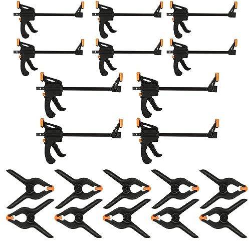 VIDETOL Holzbearbeitungsklemmen-Set, 5 Stück 10,2 cm Stabklemmen und 5 Stück Federklemmen, Klemmen für Holzarbeiten, schnelles einfaches Klemmen und DIY-Projekte