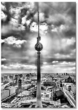 Pixxprint Glasbild, Wandbild aus Echtglas, Großstadt Fernsehturm Berlin City, 40x60 cm, inkl. Aufhängung und Abstandshalter