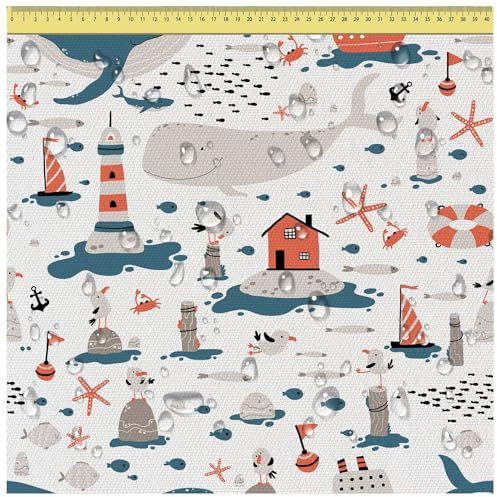 DreamRoots Segeltuch Wasserdicht - Polsterstoff Meterware 160 cm breit - Wasserabweisender Stoff 220 g/m2 600D - Markisenstoff Wasserdicht Meterware Marine Pattern 1M