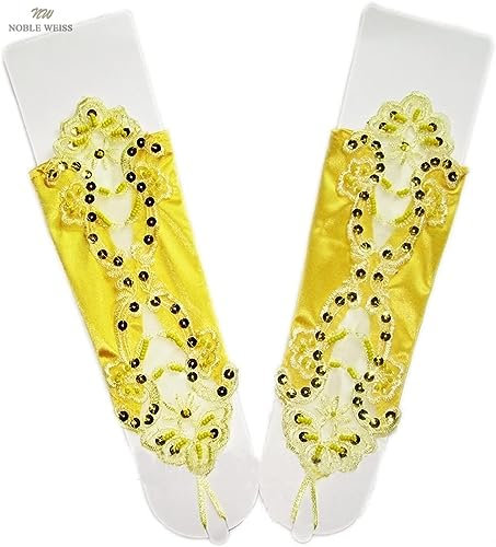 Damen-Spitzenhandschuhe, Abendhandschuhe, Brauthandschuhe, fingerlose Handschuhe, Spitzenperlen-Hochzeitshandschuhe Brauthandschuhe (Farbe: 1, Größe: Einheitsgröße) ( Color : Giallo , Size : One Size