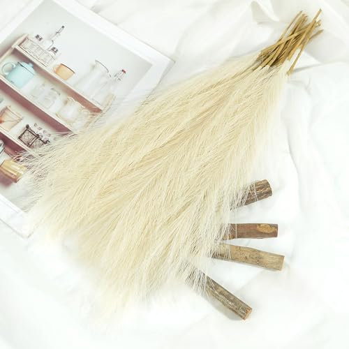 10 Pcs Artificial Pampas Grass Plant,Faux Dried Pampas Grass Stems Fake Flower Fluffy Reed Bouquet Reed Grass Decor,Dried Flower Arrangements for Wedding Holiday Party Boho Home Decor (Beige)