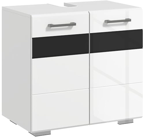 kleankin Mobile Sotto Lavabo Bagno in MDF a U, Mobile Bagno con Armadietto a 2 Livelli con Ripiano Regolabile, 60x36.5x56 cm, Bianco