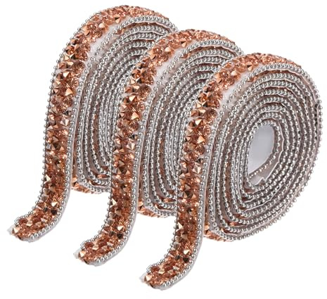 sourcing map 3 cintas autoadhesivas de diamantes de imitación de resina de 3 yardas de oro rosa para ropa, manualidades