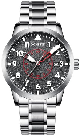 BOLYTE Automatische mechanische Herren-Armbanduhr Selbstaufziehend Automatisches Datum Militär Sport Herren-Armbanduhr mit Lederband, Edelstahlarmband