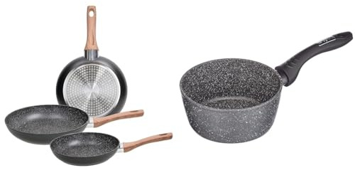 Tognana Great Stone, Set 3 Padelle 20/24/28 cm, Alluminio, Nero & Mythos, Casseruola da 16 cm con 1 Manico, Alluminio, Grigio